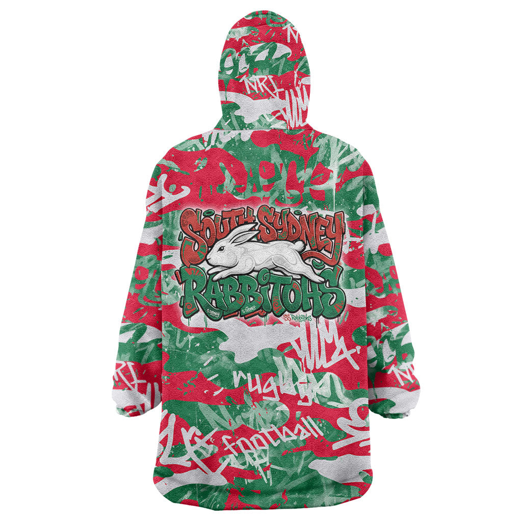South Sydney Rabbitohs Rugby Wearable Blanket Hoodie Graffiti Typography Urban Camo Abstract Street Style