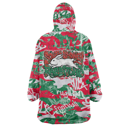 South Sydney Rabbitohs Rugby Wearable Blanket Hoodie Graffiti Typography Urban Camo Abstract Street Style
