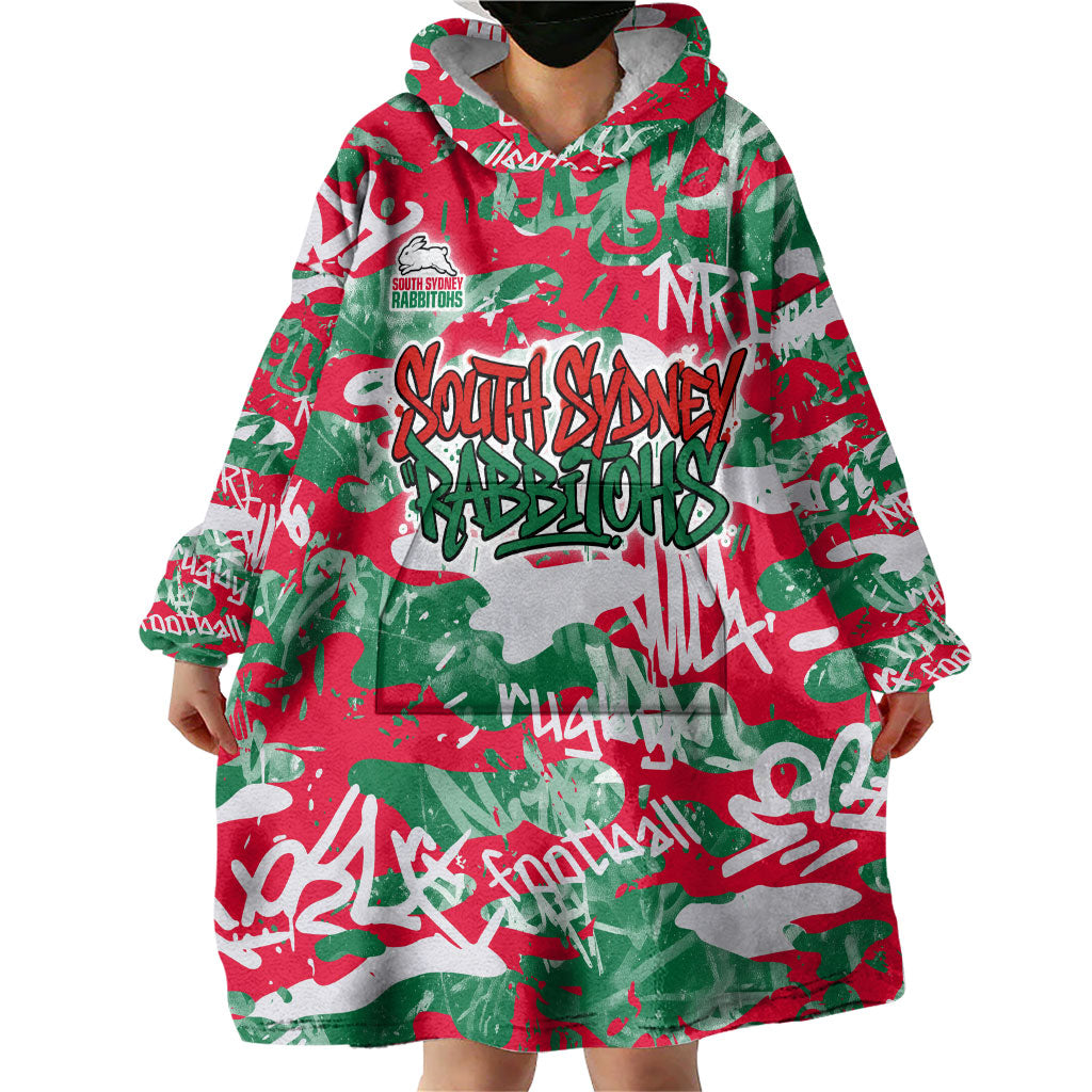 South Sydney Rabbitohs Rugby Wearable Blanket Hoodie Graffiti Typography Urban Camo Abstract Street Style