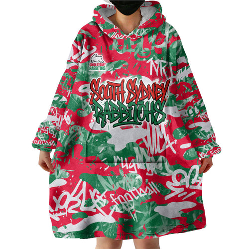 South Sydney Rabbitohs Rugby Wearable Blanket Hoodie Graffiti Typography Urban Camo Abstract Street Style
