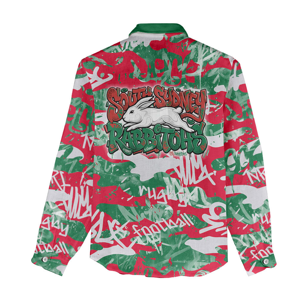 South Sydney Rabbitohs Rugby Women Casual Shirt Graffiti Typography Urban Camo Abstract Street Style