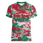 South Sydney Rabbitohs Rugby Women V-Neck T-Shirt Graffiti Typography Urban Camo Abstract Street Style