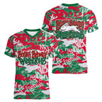 South Sydney Rabbitohs Rugby Women V-Neck T-Shirt Graffiti Typography Urban Camo Abstract Street Style