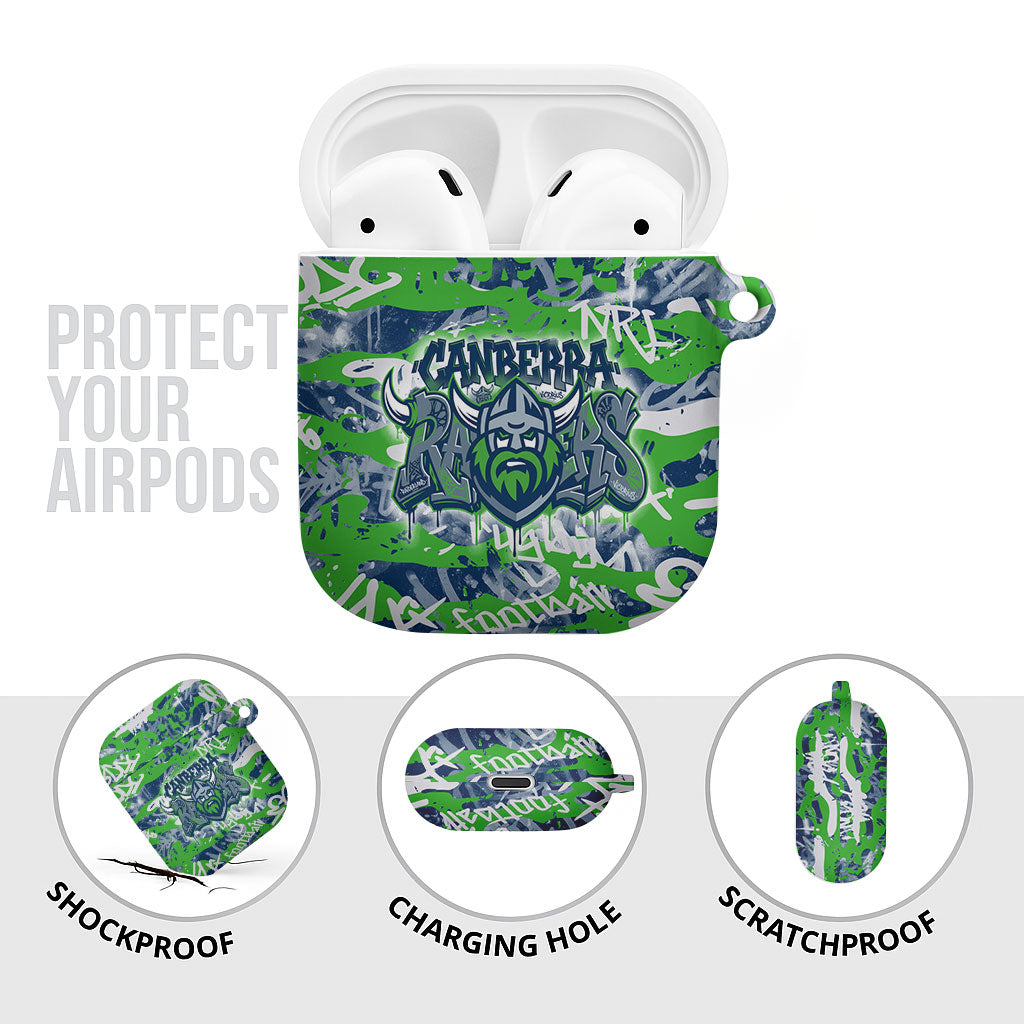 Canberra Raiders Rugby AirPods Case Graffiti Typography Urban Camo Abstract Street Style