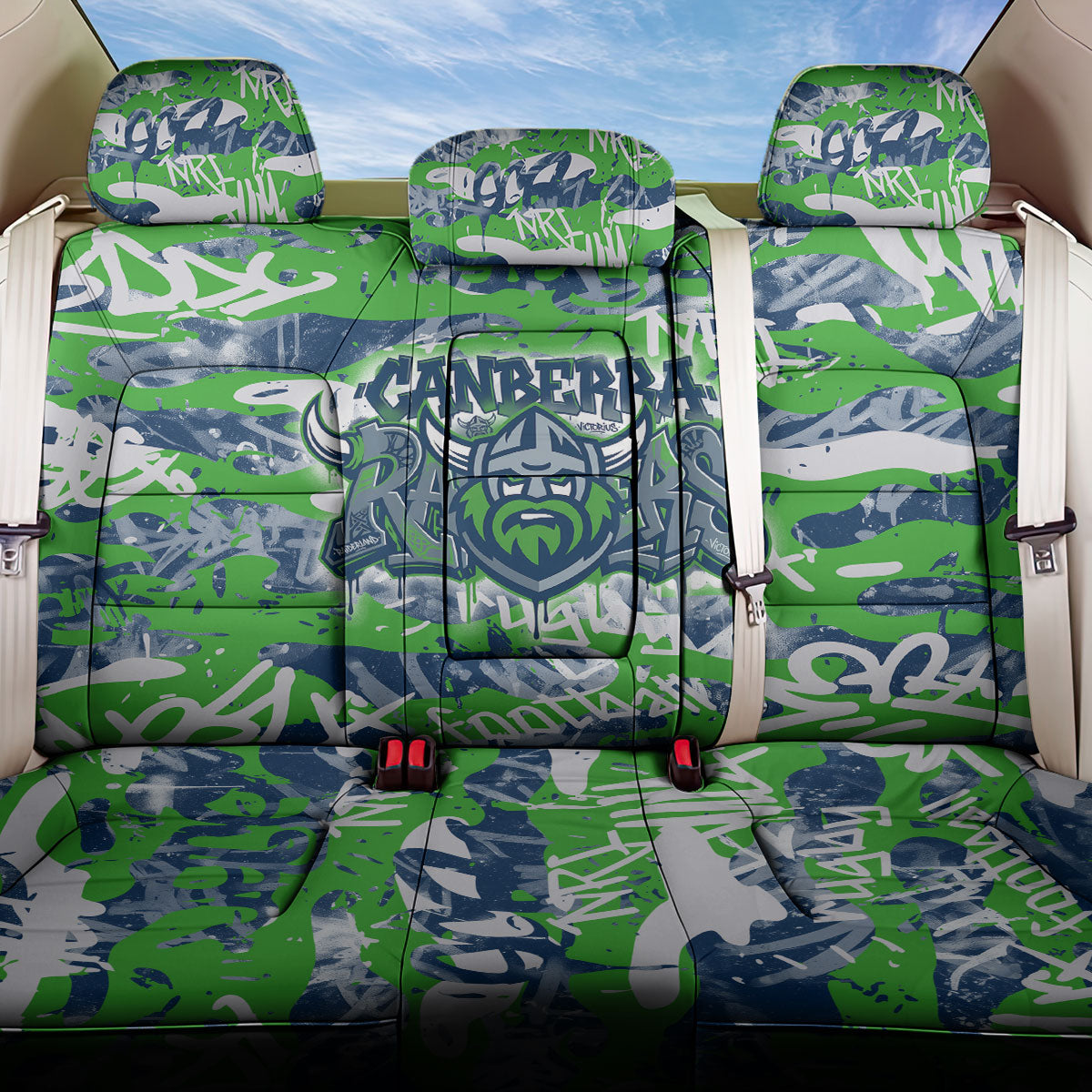 Canberra Raiders Rugby Back Car Seat Cover Graffiti Typography Urban Camo Abstract Street Style