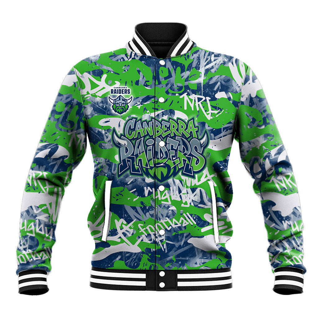 Canberra Raiders Rugby Baseball Jacket Graffiti Typography Urban Camo Abstract Street Style