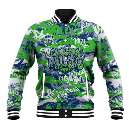 Canberra Raiders Rugby Baseball Jacket Graffiti Typography Urban Camo Abstract Street Style