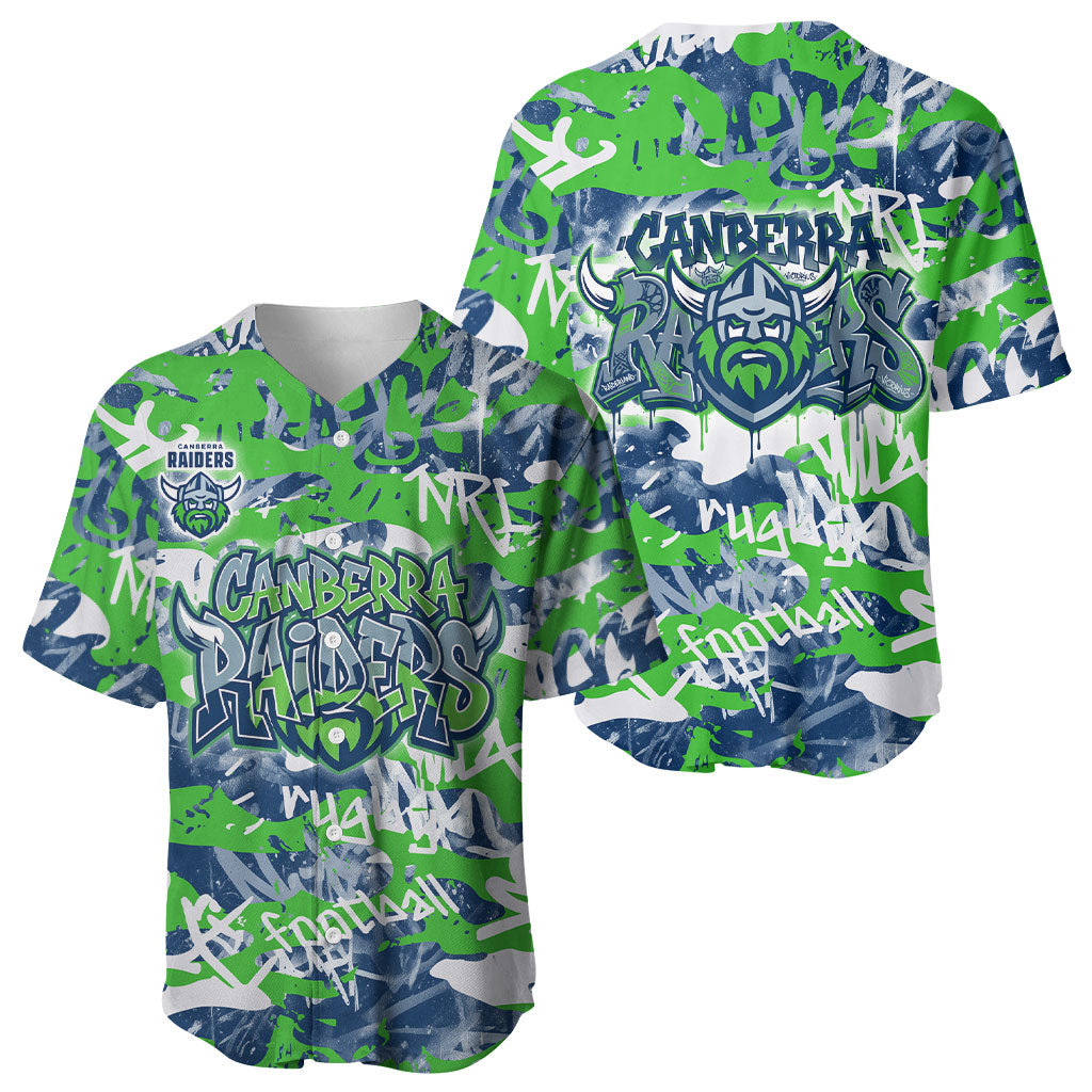 Canberra Raiders Rugby Baseball Jersey Graffiti Typography Urban Camo Abstract Street Style