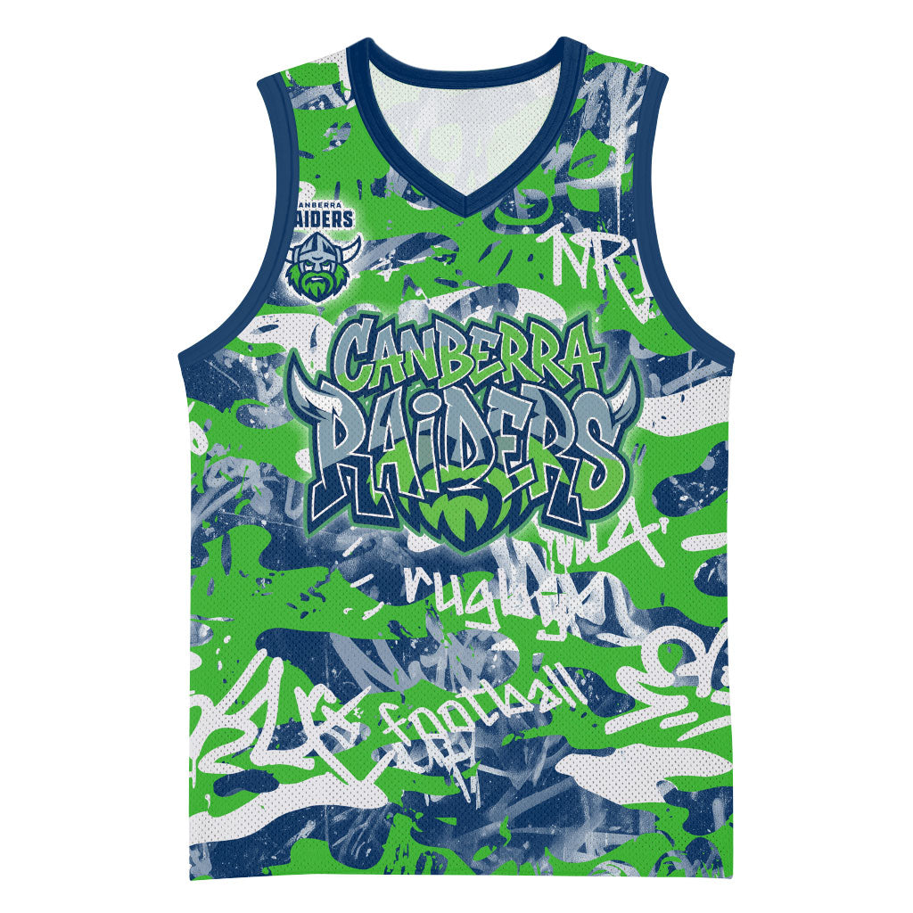 Canberra Raiders Rugby Basketball Jersey Graffiti Typography Urban Camo Abstract Street Style
