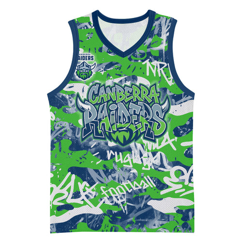 Canberra Raiders Rugby Basketball Jersey Graffiti Typography Urban Camo Abstract Street Style