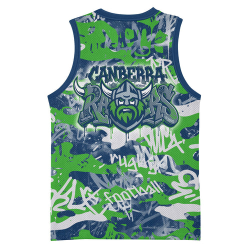 Canberra Raiders Rugby Basketball Jersey Graffiti Typography Urban Camo Abstract Street Style