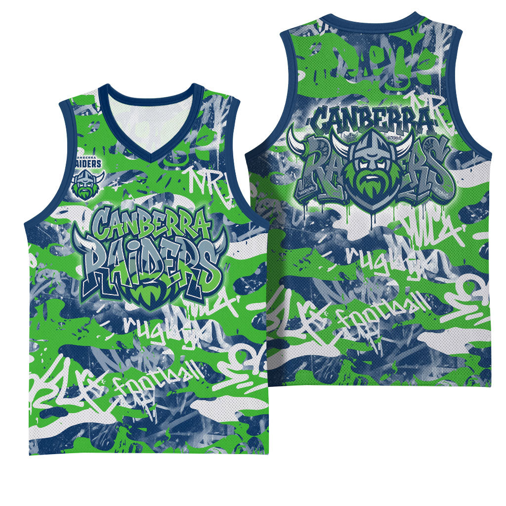 Canberra Raiders Rugby Basketball Jersey Graffiti Typography Urban Camo Abstract Street Style