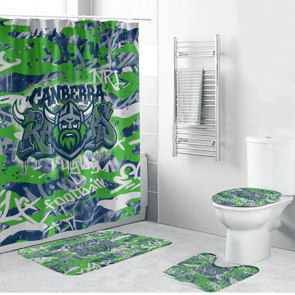 Canberra Raiders Rugby Bathroom Set Graffiti Typography Urban Camo Abstract Street Style
