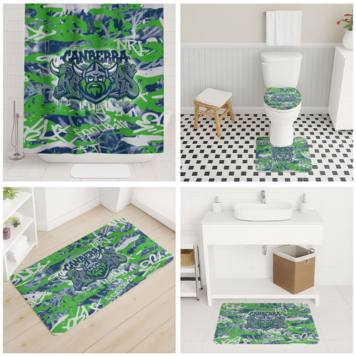Canberra Raiders Rugby Bathroom Set Graffiti Typography Urban Camo Abstract Street Style