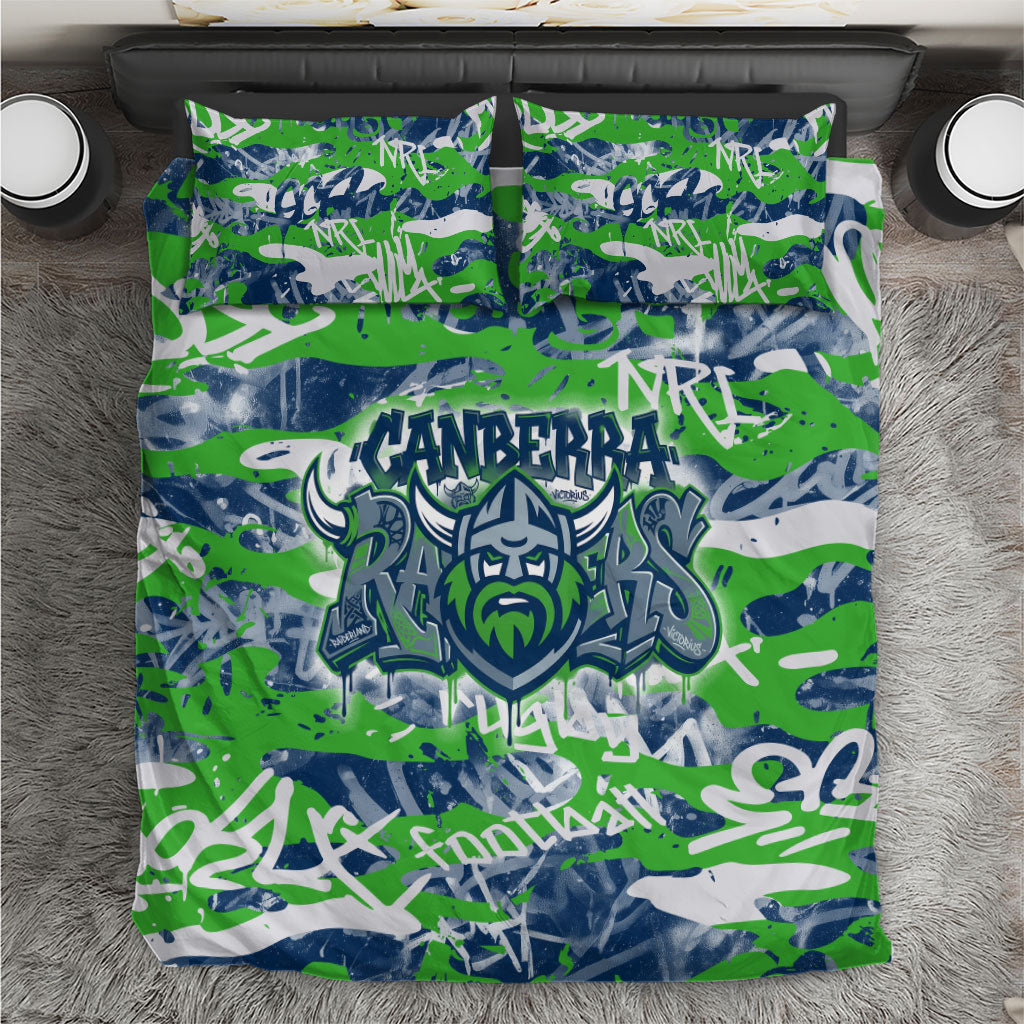 Canberra Raiders Rugby Bedding Set Graffiti Typography Urban Camo Abstract Street Style