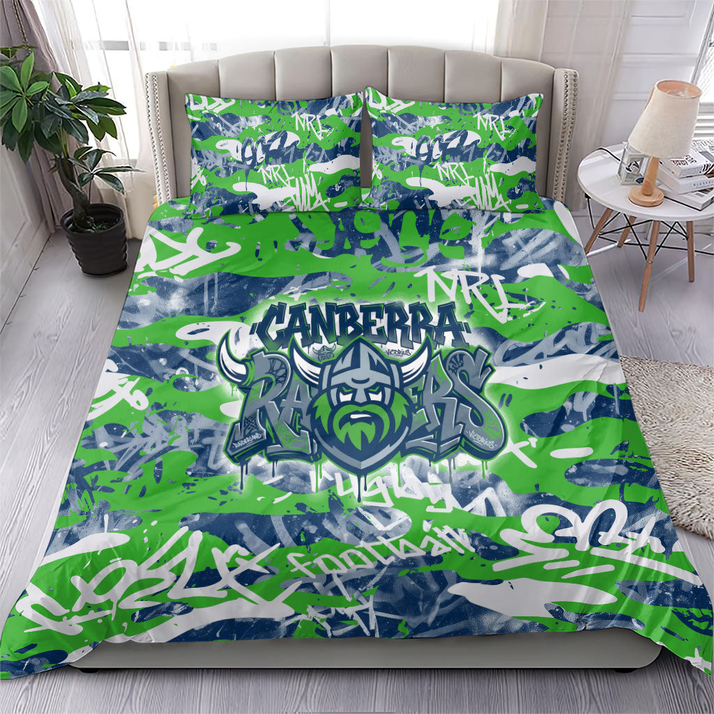 Canberra Raiders Rugby Bedding Set Graffiti Typography Urban Camo Abstract Street Style