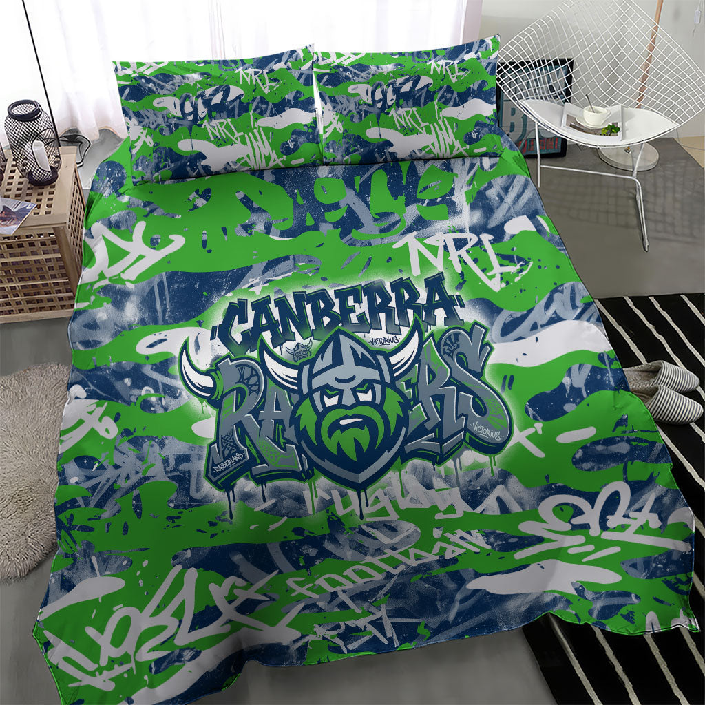 Canberra Raiders Rugby Bedding Set Graffiti Typography Urban Camo Abstract Street Style