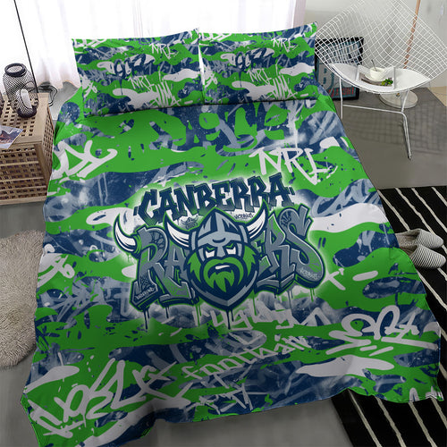 Canberra Raiders Rugby Bedding Set Graffiti Typography Urban Camo Abstract Street Style