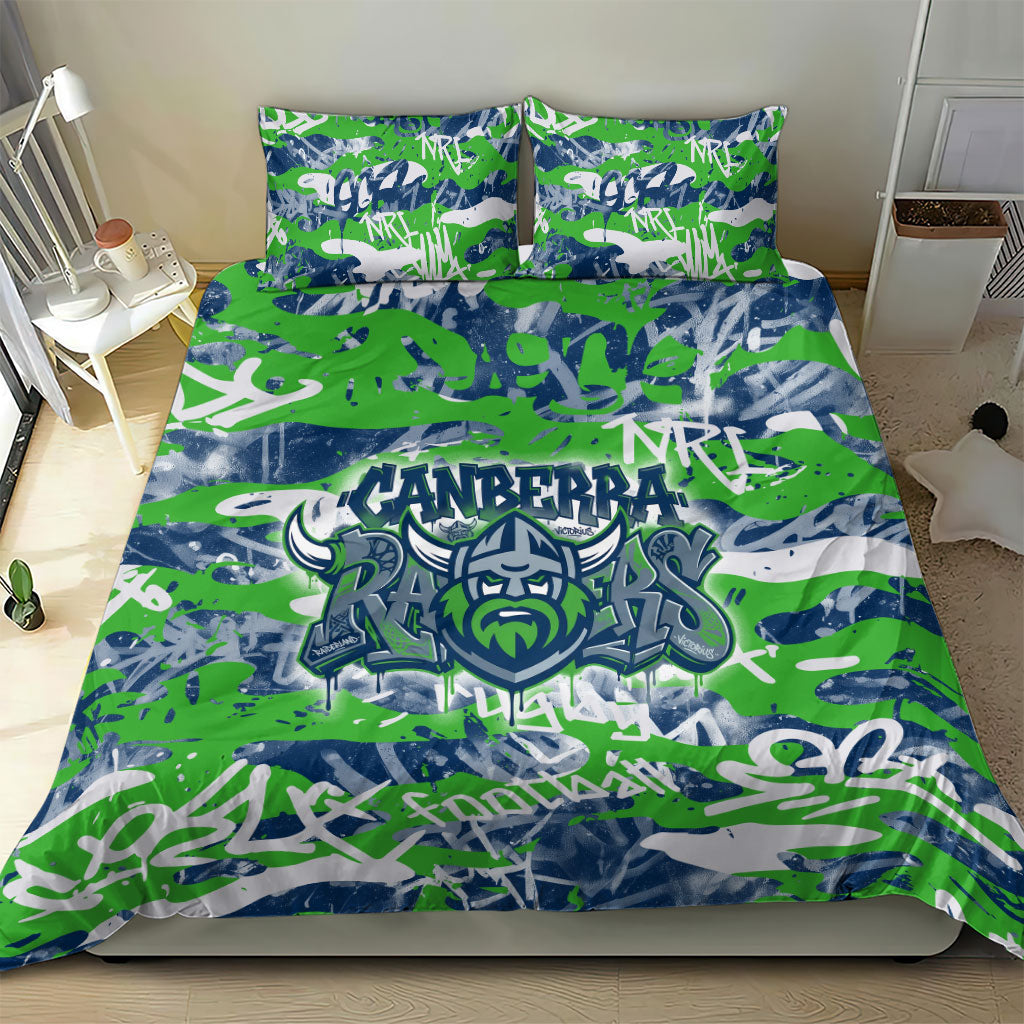 Canberra Raiders Rugby Bedding Set Graffiti Typography Urban Camo Abstract Street Style