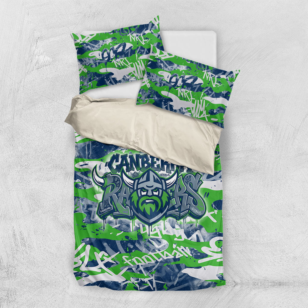 Canberra Raiders Rugby Bedding Set Graffiti Typography Urban Camo Abstract Street Style