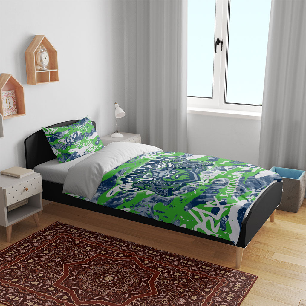 Canberra Raiders Rugby Bedding Set Graffiti Typography Urban Camo Abstract Street Style