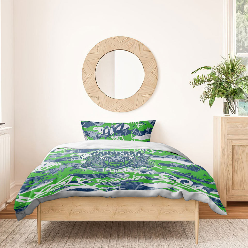 Canberra Raiders Rugby Bedding Set Graffiti Typography Urban Camo Abstract Street Style