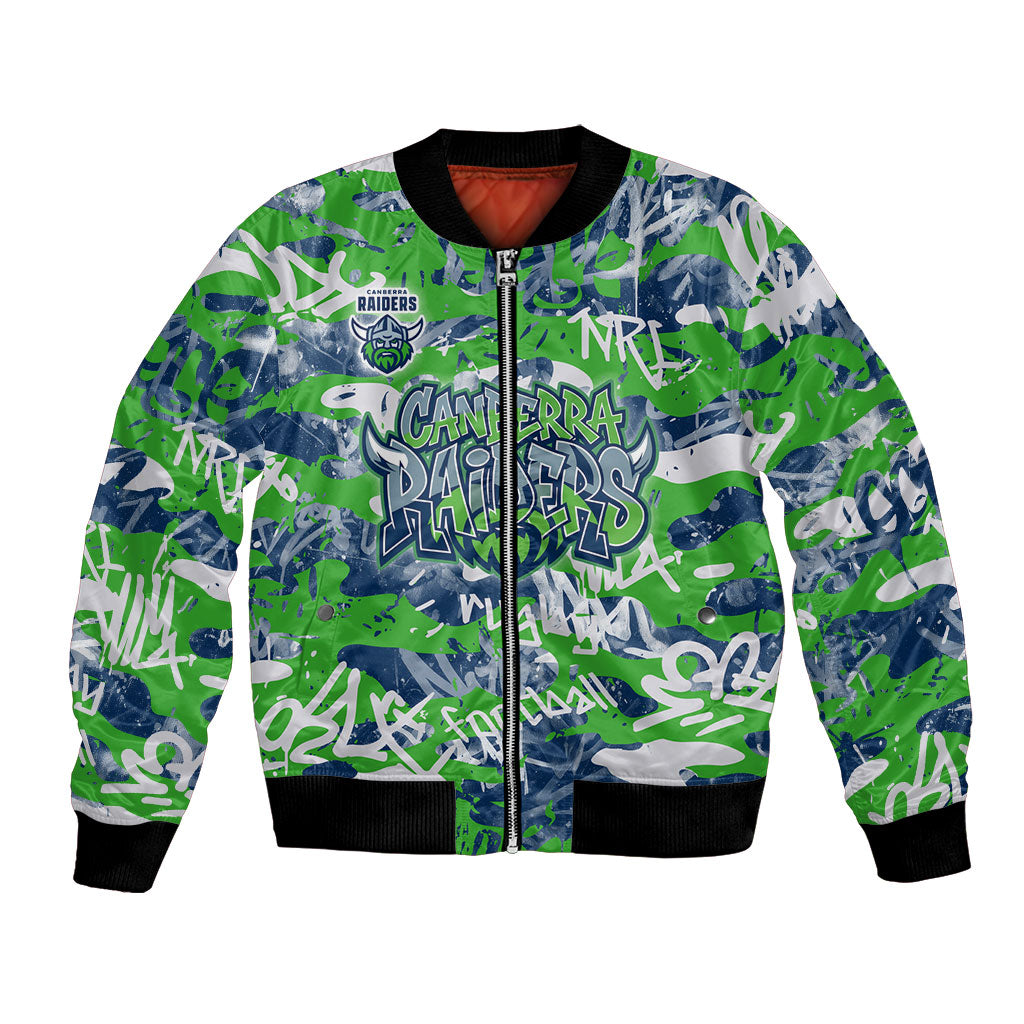 Canberra Raiders Rugby Bomber Jacket Graffiti Typography Urban Camo Abstract Street Style