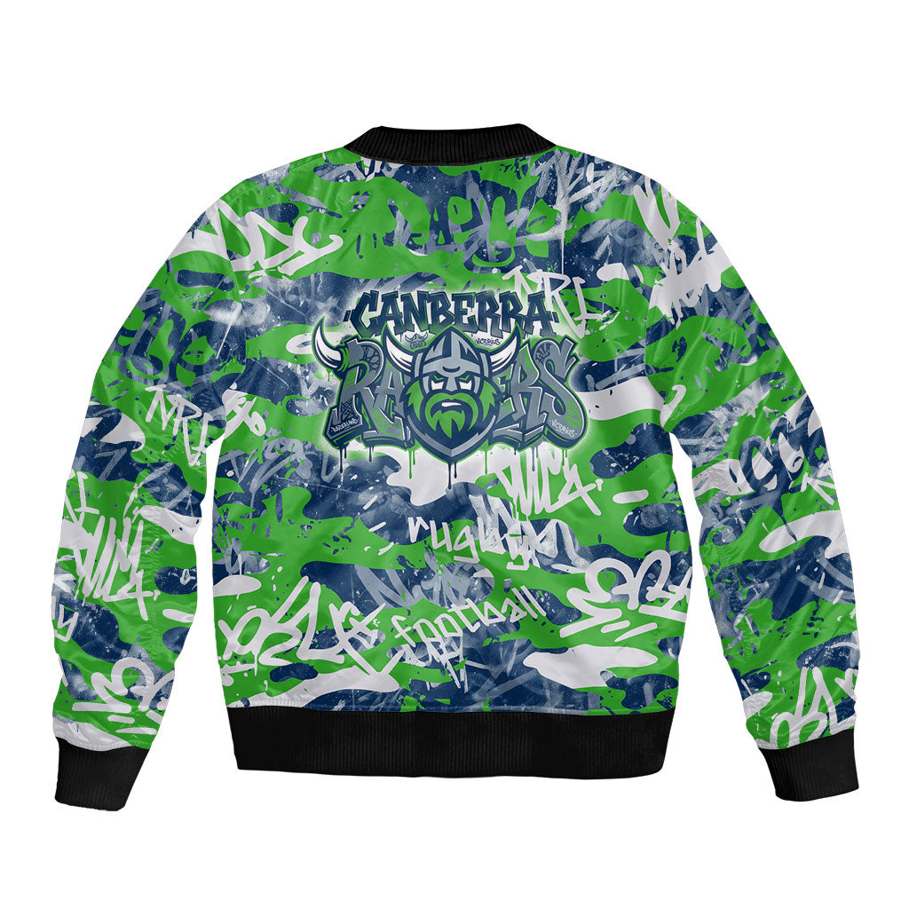 Canberra Raiders Rugby Bomber Jacket Graffiti Typography Urban Camo Abstract Street Style
