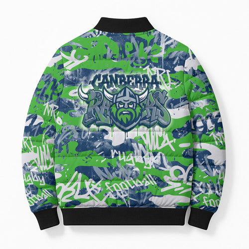 Canberra Raiders Rugby Bomber Puffer Jacket Graffiti Typography Urban Camo Abstract Street Style