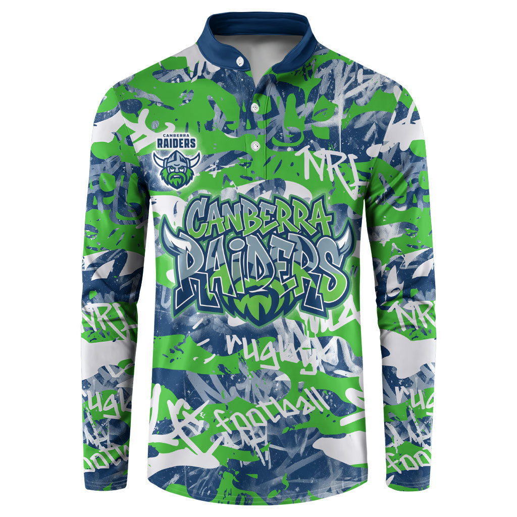Canberra Raiders Rugby Button Sweatshirt Graffiti Typography Urban Camo Abstract Street Style