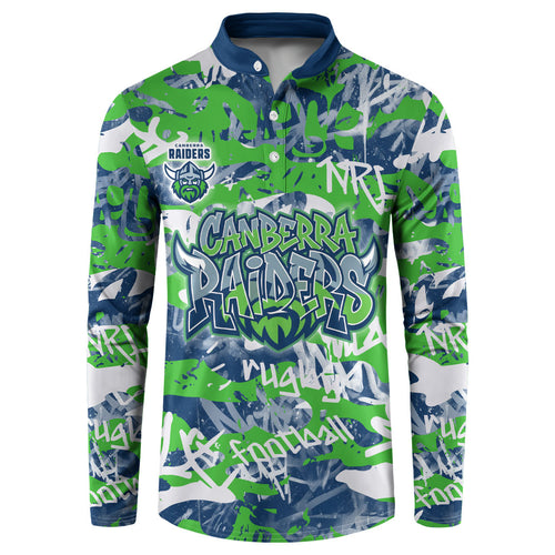 Canberra Raiders Rugby Button Sweatshirt Graffiti Typography Urban Camo Abstract Street Style