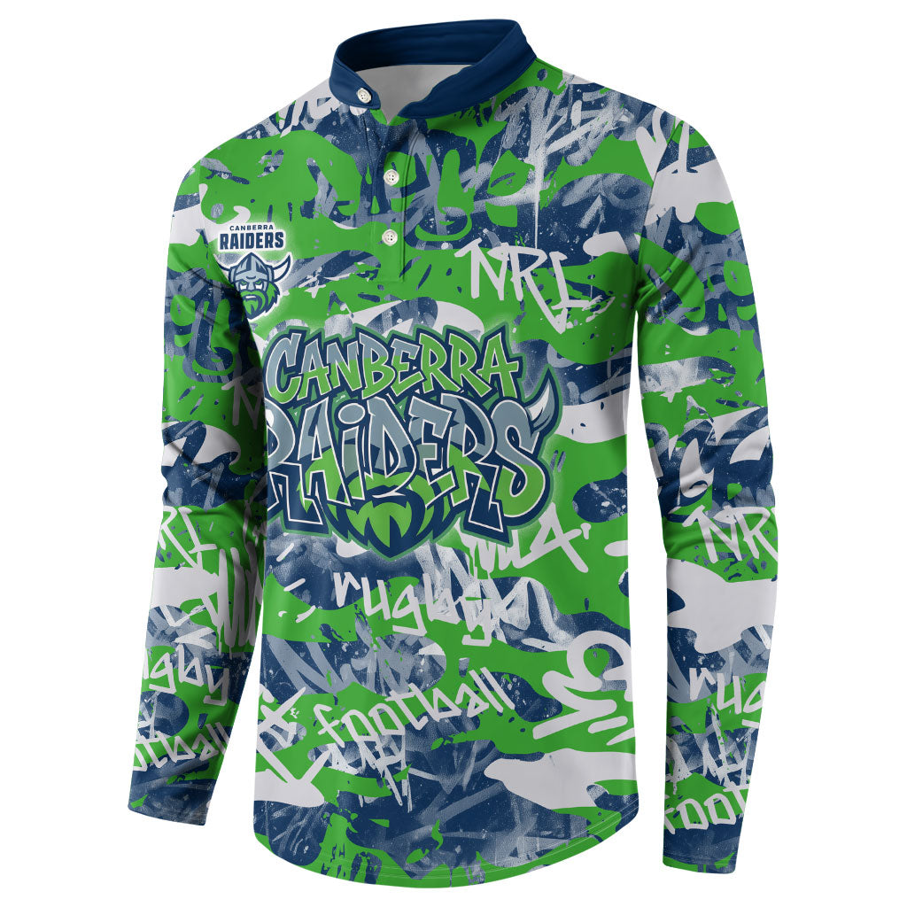 Canberra Raiders Rugby Button Sweatshirt Graffiti Typography Urban Camo Abstract Street Style