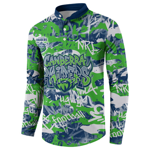 Canberra Raiders Rugby Button Sweatshirt Graffiti Typography Urban Camo Abstract Street Style