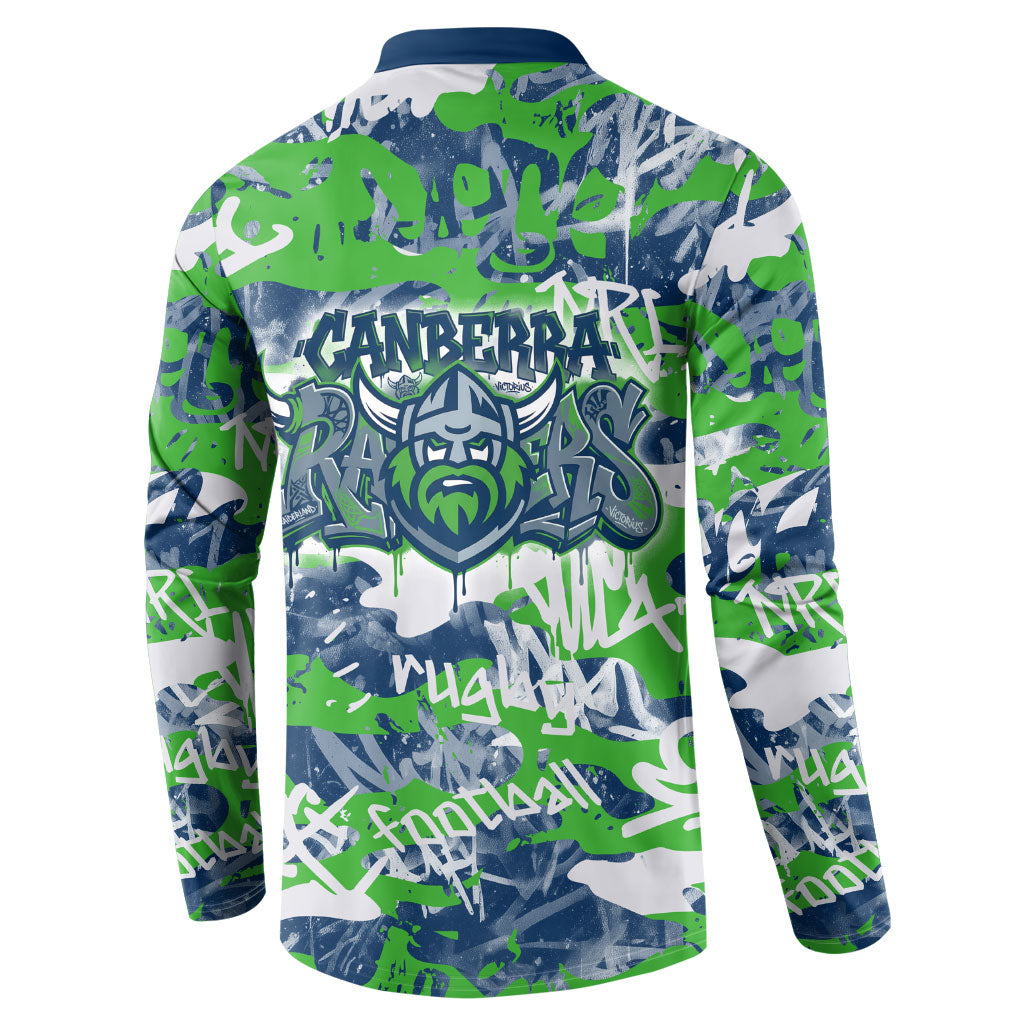 Canberra Raiders Rugby Button Sweatshirt Graffiti Typography Urban Camo Abstract Street Style