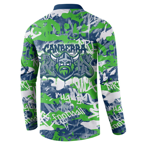 Canberra Raiders Rugby Button Sweatshirt Graffiti Typography Urban Camo Abstract Street Style