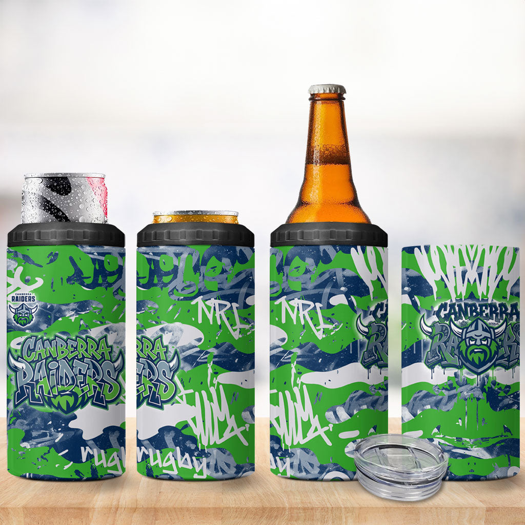 Canberra Raiders Rugby 4 in 1 Can Cooler Tumbler Graffiti Typography Urban Camo Abstract Street Style