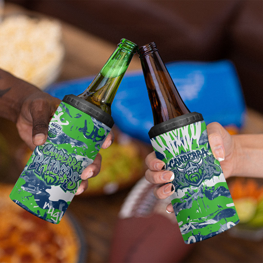Canberra Raiders Rugby 4 in 1 Can Cooler Tumbler Graffiti Typography Urban Camo Abstract Street Style