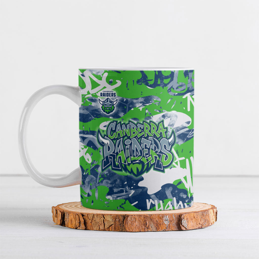 Canberra Raiders Rugby Ceramic Mug Graffiti Typography Urban Camo Abstract Street Style