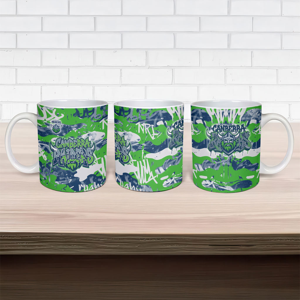 Canberra Raiders Rugby Ceramic Mug Graffiti Typography Urban Camo Abstract Street Style