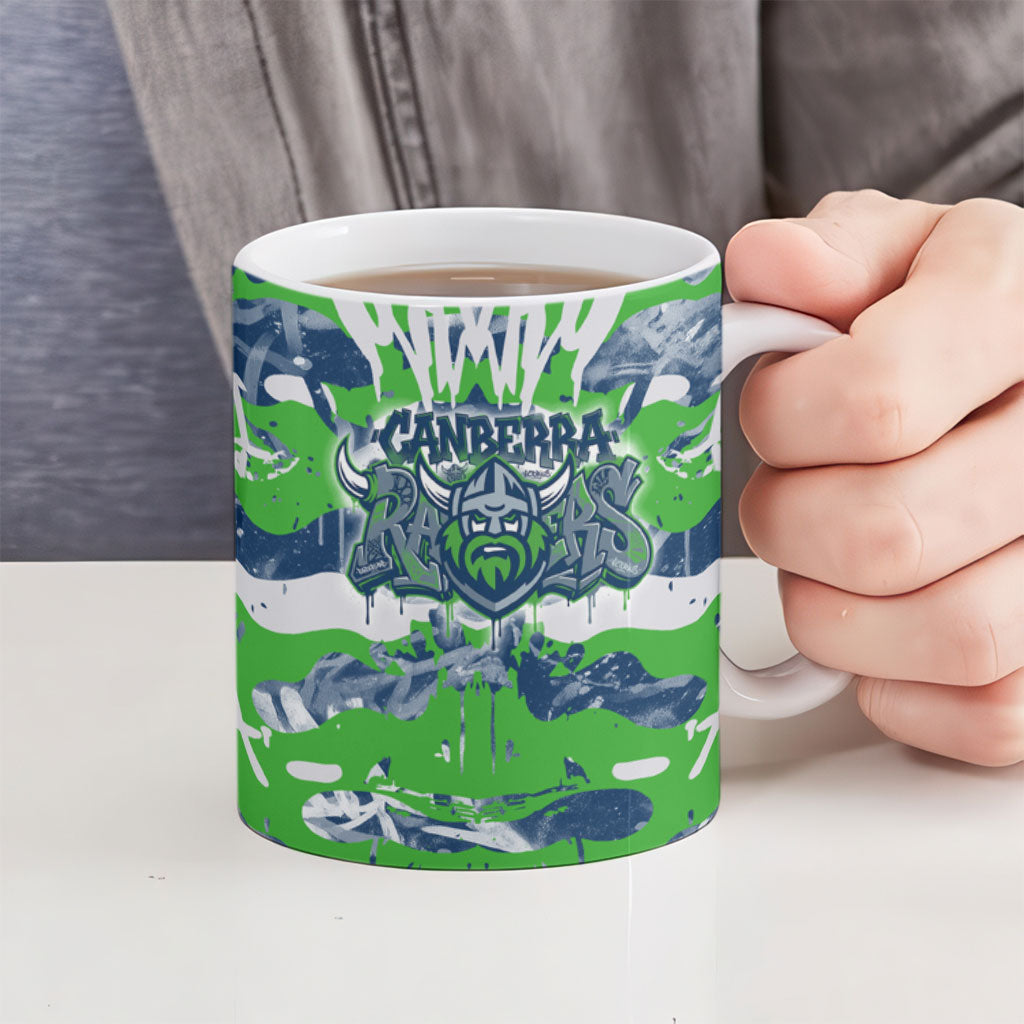 Canberra Raiders Rugby Ceramic Mug Graffiti Typography Urban Camo Abstract Street Style