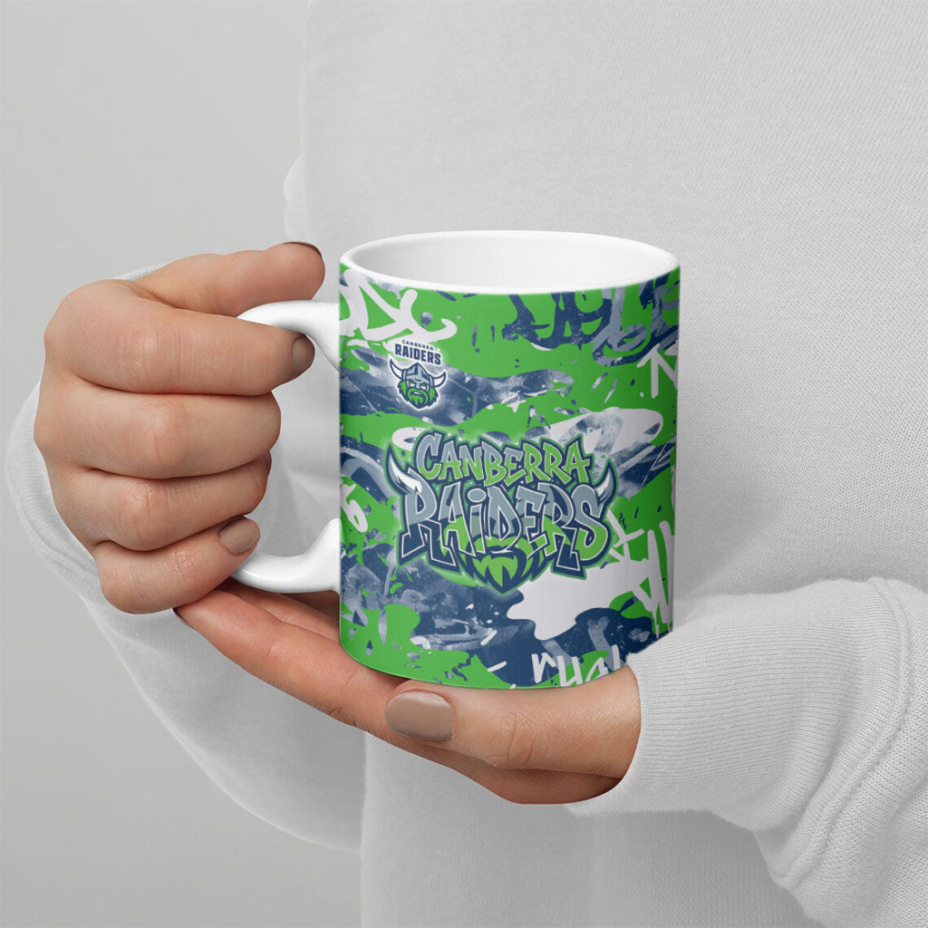 Canberra Raiders Rugby Ceramic Mug Graffiti Typography Urban Camo Abstract Street Style