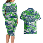 Canberra Raiders Rugby Couples Matching Long Sleeve Bodycon Dress and Hawaiian Shirt Graffiti Typography Urban Camo Abstract Street Style