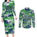 Canberra Raiders Rugby Couples Matching Long Sleeve Bodycon Dress and Long Sleeve Button Shirt Graffiti Typography Urban Camo Abstract Street Style