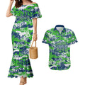 Canberra Raiders Rugby Couples Matching Mermaid Dress and Hawaiian Shirt Graffiti Typography Urban Camo Abstract Street Style