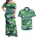Canberra Raiders Rugby Couples Matching Off Shoulder Maxi Dress and Hawaiian Shirt Graffiti Typography Urban Camo Abstract Street Style
