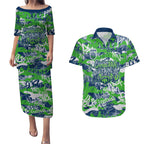 Canberra Raiders Rugby Couples Matching Puletasi and Hawaiian Shirt Graffiti Typography Urban Camo Abstract Street Style