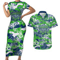 Canberra Raiders Rugby Couples Matching Short Sleeve Bodycon Dress and Hawaiian Shirt Graffiti Typography Urban Camo Abstract Street Style