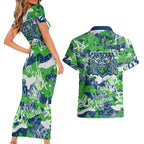 Canberra Raiders Rugby Couples Matching Short Sleeve Bodycon Dress and Hawaiian Shirt Graffiti Typography Urban Camo Abstract Street Style