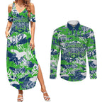 Canberra Raiders Rugby Couples Matching Summer Maxi Dress and Long Sleeve Button Shirt Graffiti Typography Urban Camo Abstract Street Style