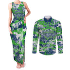 Canberra Raiders Rugby Couples Matching Tank Maxi Dress and Long Sleeve Button Shirt Graffiti Typography Urban Camo Abstract Street Style